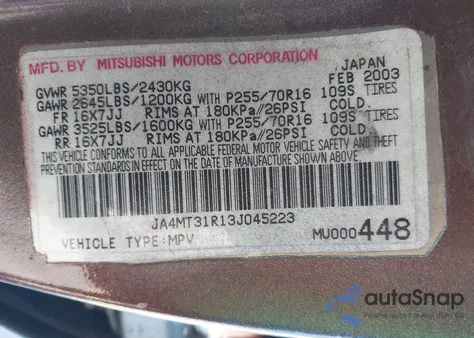 2003 Mitsubishi Montero Sport Xls из США, поврежденный, VIN JA4MT31R13J045223